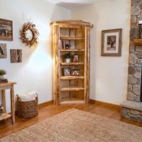 Corner Cabinet: Some lifestyle images are created with AI for visualization purposes. Crafted from natural solid wood, each piece is unique and will vary.