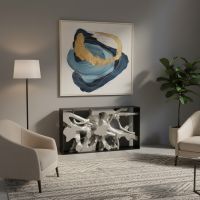 Contemporary Console Table: Some lifestyle images are created with AI for visualization purposes. Crafted from natural solid wood, each piece is unique and will vary.