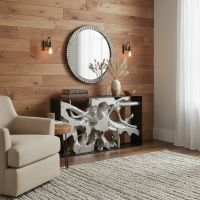 Modern Console: Some lifestyle images are created with AI for visualization purposes. Crafted from natural solid wood, each piece is unique and will vary.