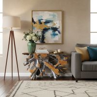 Gray Root Table: Some lifestyle images are created with AI for visualization purposes. Crafted from natural solid wood, each piece is unique and will vary.