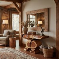 Natural Wood Console: Some lifestyle images are created with AI for visualization purposes. Crafted from natural solid wood, each piece is unique and will vary.