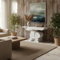 Modern Rustic Console: Some lifestyle images are created with AI for visualization purposes. Crafted from natural solid wood, each piece is unique and will vary.