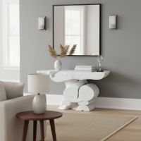 Sculptural Wood Console: Some lifestyle images are created with AI for visualization purposes. Crafted from natural solid wood, each piece is unique and will vary.
