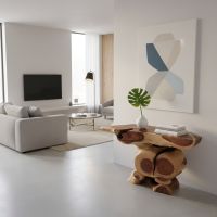 Solid Wood Console: Some lifestyle images are created with AI for visualization purposes. Crafted from natural solid wood, each piece is unique and will vary.