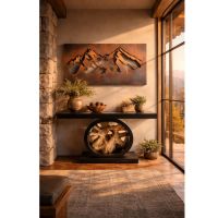 Sculptural Wood Console: Some lifestyle images are created with AI for visualization purposes. Crafted from natural solid wood, each piece is unique and will vary.