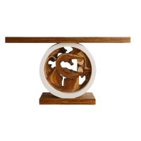 Timber Halo Console: White & Golden Walnut with Suar Insert
