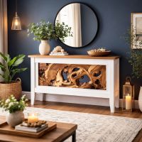 Modern Rustic Console Table: Some lifestyle images are created with AI for visualization purposes. Crafted from natural solid wood, each piece is unique and will vary.