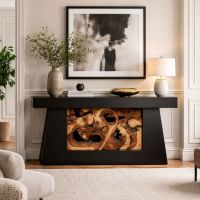 Contemporary Rustic Entry Table: Some lifestyle images are created with AI for visualization purposes. Crafted from natural solid wood, each piece is unique and will vary.