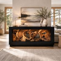 Statement Console Table: Some lifestyle images are created with AI for visualization purposes. Crafted from natural solid wood, each piece is unique and will vary.