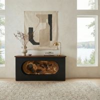 Sculptural Wood Console: Some lifestyle images are created with AI for visualization purposes. Crafted from natural solid wood, each piece is unique and will vary.