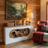 Rustic Modern Console Table: Some lifestyle images are created with AI for visualization purposes. Crafted from natural solid wood, each piece is unique and will vary.