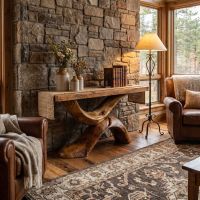 Rustic Console Table: Some lifestyle images are created with AI for visualization purposes. Crafted from natural solid wood, each piece is unique and will vary.