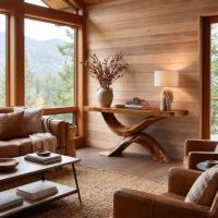 Scuplted Wood Console: Some lifestyle images are created with AI for visualization purposes. Crafted from natural solid wood, each piece is unique and will vary.