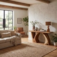 Scuplted Console: Some lifestyle images are created with AI for visualization purposes. Crafted from natural solid wood, each piece is unique and will vary.