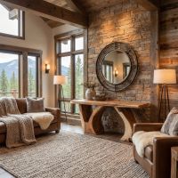 Rustic Console: Some lifestyle images are created with AI for visualization purposes. Crafted from natural solid wood, each piece is unique and will vary.