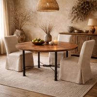 Wabi-Sabi Dining Table: Some lifestyle images are created with AI for visualization purposes. Crafted from natural solid wood, each piece is unique and will vary.