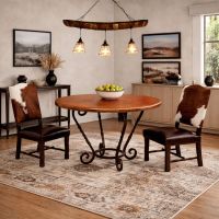 Copper Dining Table: Some lifestyle images are created with AI for visualization purposes. Crafted from natural solid wood, each piece is unique and will vary.