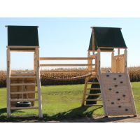 Cedar Peak Double Tower Troll Bridge Log Play Set w/ Optional Tire Swing & Slide