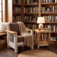 Log End Table: Some lifestyle images are created with AI for visualization purposes. Crafted from natural solid wood, each piece is unique and will vary.