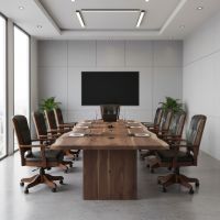 Modern Conference Table: Some lifestyle images are created with AI for visualization purposes. Crafted from natural solid wood, each piece is unique and will vary.