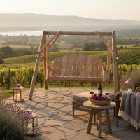 Rustic Log Swing: Some lifestyle images are created with AI for visualization purposes. Crafted from natural solid wood, each piece is unique and will vary.