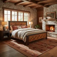 Rustic Bed: Some lifestyle images are created with AI for visualization purposes. Crafted from natural solid wood, each piece is unique and will vary.