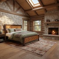 Rustic Wood Bed: Some lifestyle images are created with AI for visualization purposes. Crafted from natural solid wood, each piece is unique and will vary.