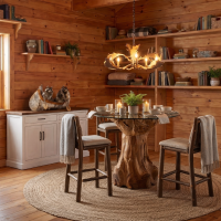 Rustic Pub Table: Some lifestyle images are created with AI for visualization purposes. Crafted from natural solid wood, each piece is unique and will vary.