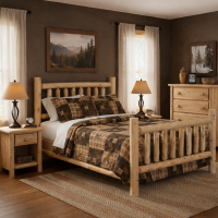 Rustic Cedar Bed: Some lifestyle images are created with AI for visualization purposes. Crafted from natural solid wood, each piece is unique and will vary.