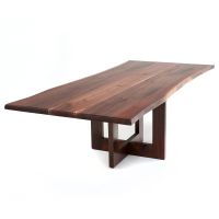 Chelsea Contemporary Wood Dining Table - Black Walnut - Live Edge - Natural Clear Tabletop Finish