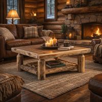 Rustic Coffee Table: Some lifestyle images are created with AI for visualization purposes. Crafted from natural solid wood, each piece is unique and will vary.