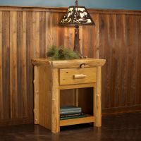 Cedar Lake Cabin 1 Drawer Log Nightstand--Flat drawer front, Honey finish