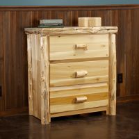 Cedar Lake Cabin 3 Drawer Log Chest--Flat drawer fronts, Clear finish