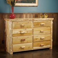 Cedar Lake Cabin 8 Drawer Log Dresser--Clear finish, Flat drawer fronts