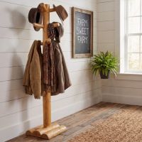 Log Coat Tree: Some lifestyle images are created with AI for visualization purposes. Crafted from natural solid wood, each piece is unique and will vary.