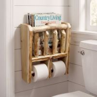 Log Toilet Paper & Magazine Holder: Some lifestyle images are created with AI for visualization purposes. Crafted from natural solid wood, each piece is unique and will vary.