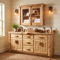 Rustic Medicine Cabinet: Some lifestyle images are created with AI for visualization purposes. Crafted from natural solid wood, each piece is unique and will vary.