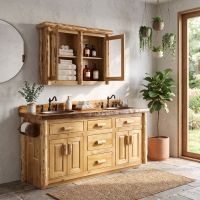 Rustic Medicine Cabinet: Some lifestyle images are created with AI for visualization purposes. Crafted from natural solid wood, each piece is unique and will vary.