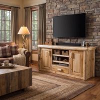 Cedar Log TV Stand: Some lifestyle images are created with AI for visualization purposes. Crafted from natural solid wood, each piece is unique and will vary.