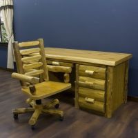 Cedar Lake Log Executive Desk - Honey Finish - Half Log Drawers