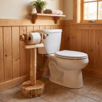 Toilet Paper Stand: Some lifestyle images are created with AI for visualization purposes. Crafted from natural solid wood, each piece is unique and will vary.
