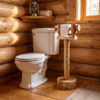 Toilet Paper Stand: Some lifestyle images are created with AI for visualization purposes. Crafted from natural solid wood, each piece is unique and will vary.