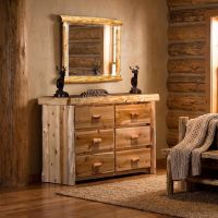 Cedar Log Mirror: Some lifestyle images are created with AI for visualization purposes. Crafted from natural solid wood, each piece is unique and will vary.