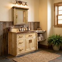 Log Medicine Cabinet: Some lifestyle images are created with AI for visualization purposes. Crafted from natural solid wood, each piece is unique and will vary.