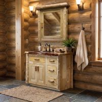 Log Medicine Cabinet: Some lifestyle images are created with AI for visualization purposes. Crafted from natural solid wood, each piece is unique and will vary.