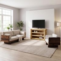 Rustic Cedar Media Console: Some lifestyle images are created with AI for visualization purposes. Crafted from natural solid wood, each piece is unique and will vary.