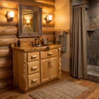 Log Vanity: Some lifestyle images are created with AI for visualization purposes. Crafted from natural solid wood, each piece is unique and will vary.