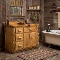 Log Vanity: Some lifestyle images are created with AI for visualization purposes. Crafted from natural solid wood, each piece is unique and will vary.
