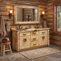 Rustic Vanity: Some lifestyle images are created with AI for visualization purposes. Crafted from natural solid wood, each piece is unique and will vary.