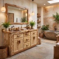 Rustic Vanity: Some lifestyle images are created with AI for visualization purposes. Crafted from natural solid wood, each piece is unique and will vary.